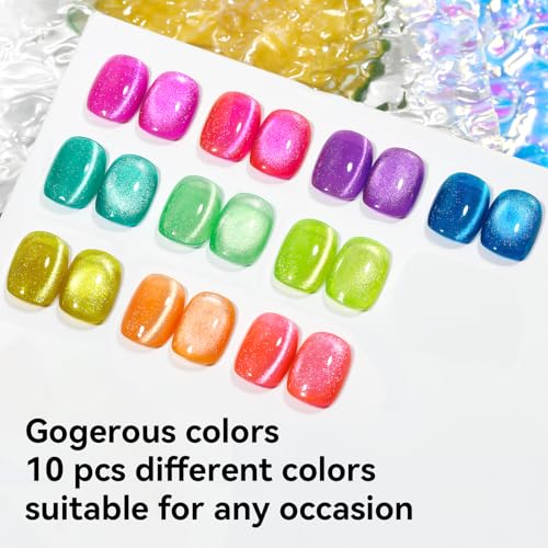 Kit 10 Esmaltes de Gel Neon Glitter Cat Eye miniatura 2