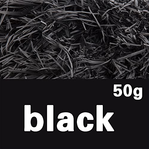 50g Geschreddertes Papier,Geschreddertes Papier Füllmaterial Für Pakete,Raffia Geschreddertes Papier Für DIY Füllmaterial,Raffia Hamper Shreds,Füllung Geschenkbox Dekorations Party Supplies,Schwarz