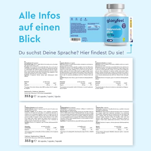 Magnesiumcitrat 365 Kapseln - Elementares Magnesium Hochdosiert - Gut verträgliches & hoch bioverfügbares Tri-Magnesium Dicitrat - Vegan, laborgeprüft & ohne Zusätze