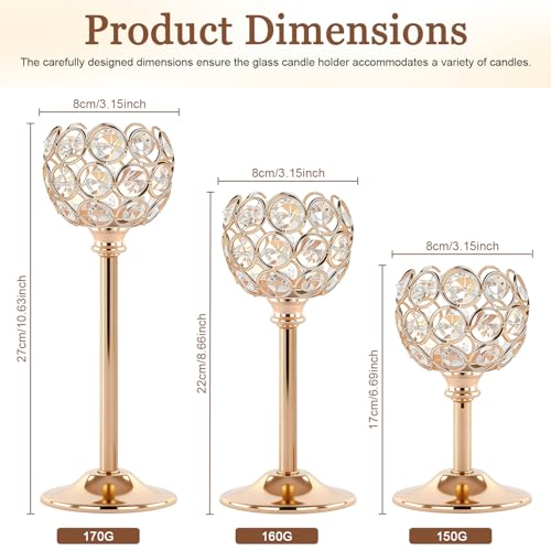 Crystal Candle Holders 2 Set of 6 - Gold Vintage Hollow Ball Candle Stand for Table Centerpiece, Crystal Metal Tealight Candlestick for Wedding, Dining Room Decor by Generic - Image 2