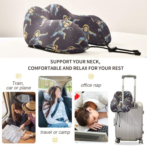 Image of ALAZA Funny Monkeys Travel Neck Pillow Memory Foam Neck Pillow with Storage Bag,Soft Travel Pillow for Sleeping Travel Airplane Car Office Home
