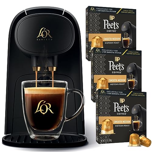 L’OR Barista System Coffee and Espresso Machine with 30 Peet’s Midtown Roast Coffee Pods