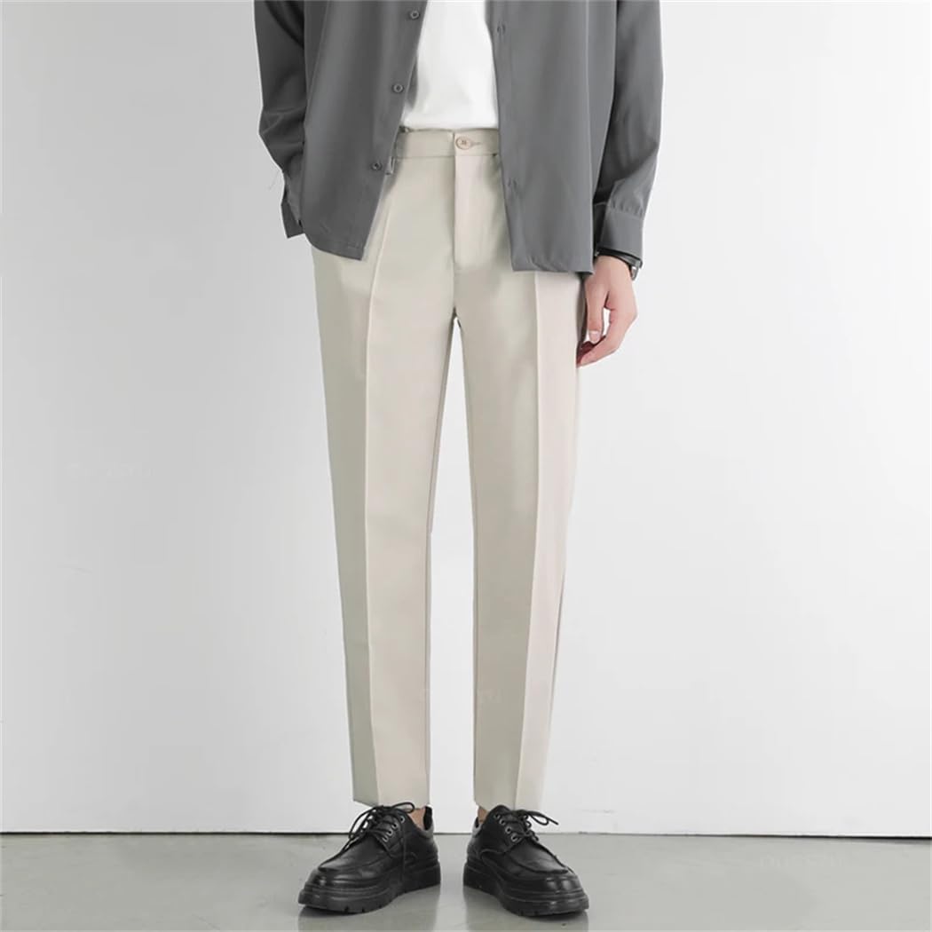 Men's Spring Summer Slim Fit Suit Pants Elastic aist Soft Korea Style Thick Formal Trousers