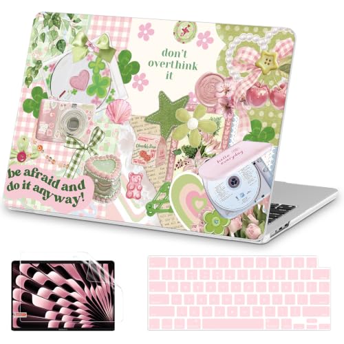 Image of AKIT for MacBook Air 15 inch Case M5 M4 M3 M2 Chip 2026-2023, Green Collage | A3448 A3241 A3114 A2941, Unique Funny Pattern Hard Shell Laptop Case+Keyboard Cover+Screen Protector for MacBook Air 15 inch