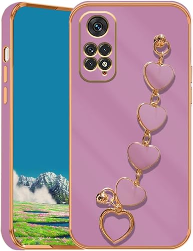 Wousunly Funda compatible con Redmi Note 11S de silicona con correa de muñeca de corazón, rosa, chapado para Xiaomi Redmi Note 11, funda para Wousunly Funda compatible con Redmi Note 11S de silicona con correa de muñeca de corazón, rosa, chapado para Xiaomi Redmi Note 11, funda para