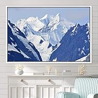 Framed Canvas Wall Art Snow Mountain Cool Expressive Farmhouse/Country Landscape Mountain Top Multicolor Photography Portrait Realism - 16x24 inches
