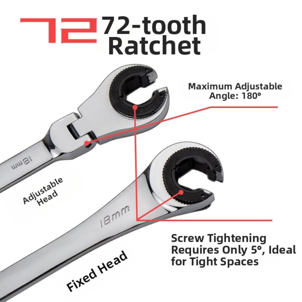 Llave de trinquete de cabeza flexible de 8 a 27 mm, llave de tubo métrica con acabado cromado, construcción de acero Cr-V para uso automotriz y doméstico