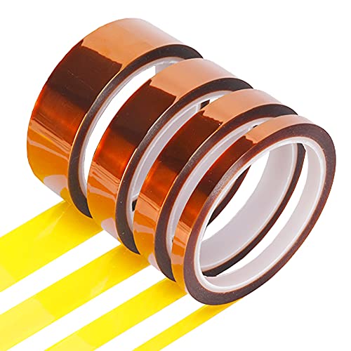 Image of DAOKI 4 Rolls High Temp Tape Polyimide Heat Resistant Tape 4 Size 1 /8 inch, 1 /4 inch, 1 /2 inch, 1 inch x 33m(108ft) Thermal Tape High Temperature Tape for Masking, Soldering, Heat Transfer