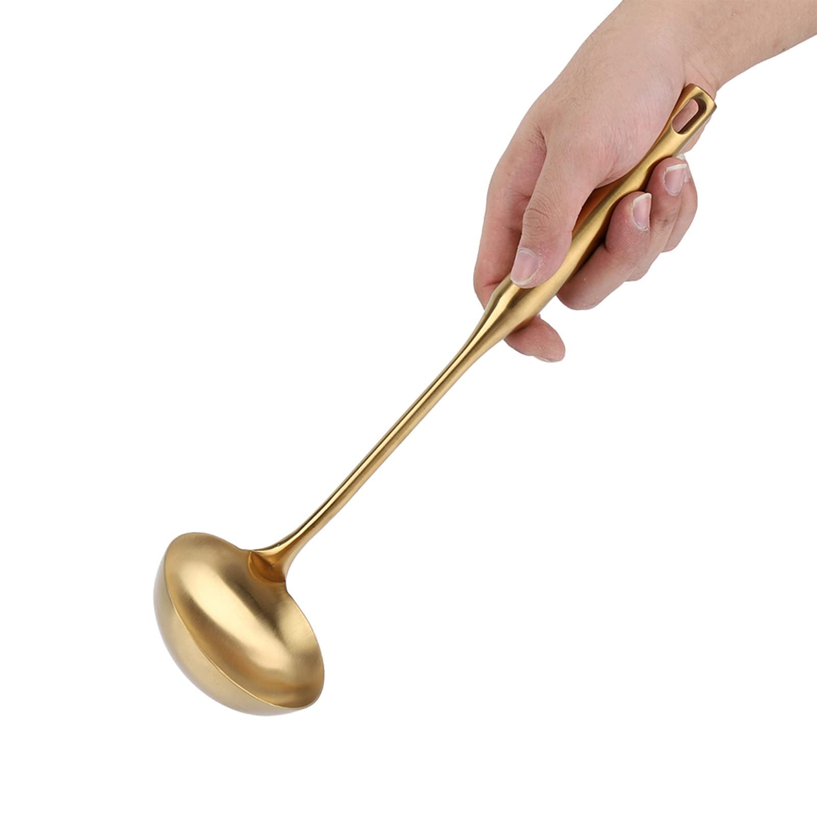 TOPINCN Mestolo da Zuppa in Acciaio Inox, Mestolo da, Spatola Paletta, Impugnatura Confortevole, Gold, Soup Ladle