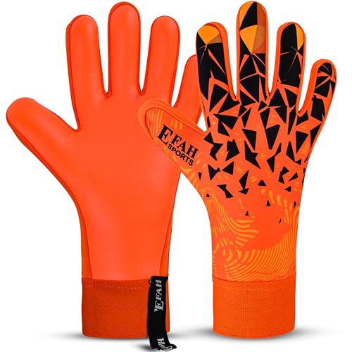 EFAH SPORTS Football Goalkeeper Gloves For Boys kids Children Youth Adult Professional Soccer Goalie Training Glove with Strong Grip Protection Palms (Orange, Size 8 suitable for size M-L adult)