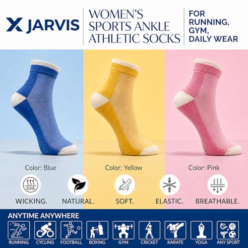 Image of XJARVIS MEXICO Athletic Sports socks for Women & Girls with Soft Cushioned Base, Breathable Net, Sweat Absorbent & Odour Free |Cotton Summer Socks for Women-Ideal for Gym, Running, Travel (Multicolor)