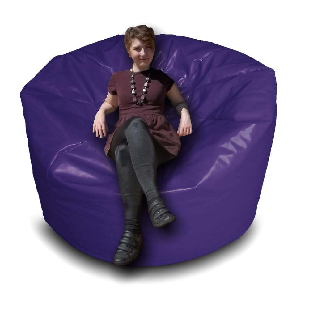 Giant Bean Bag Beanbag, Faux Leather, Gaming Chair Seat, Large Seating Lounger, Couch, Sac for All Ages. Filling Included, Fire Retardant. (Purple, XL (80 x 80 x 55 cm))