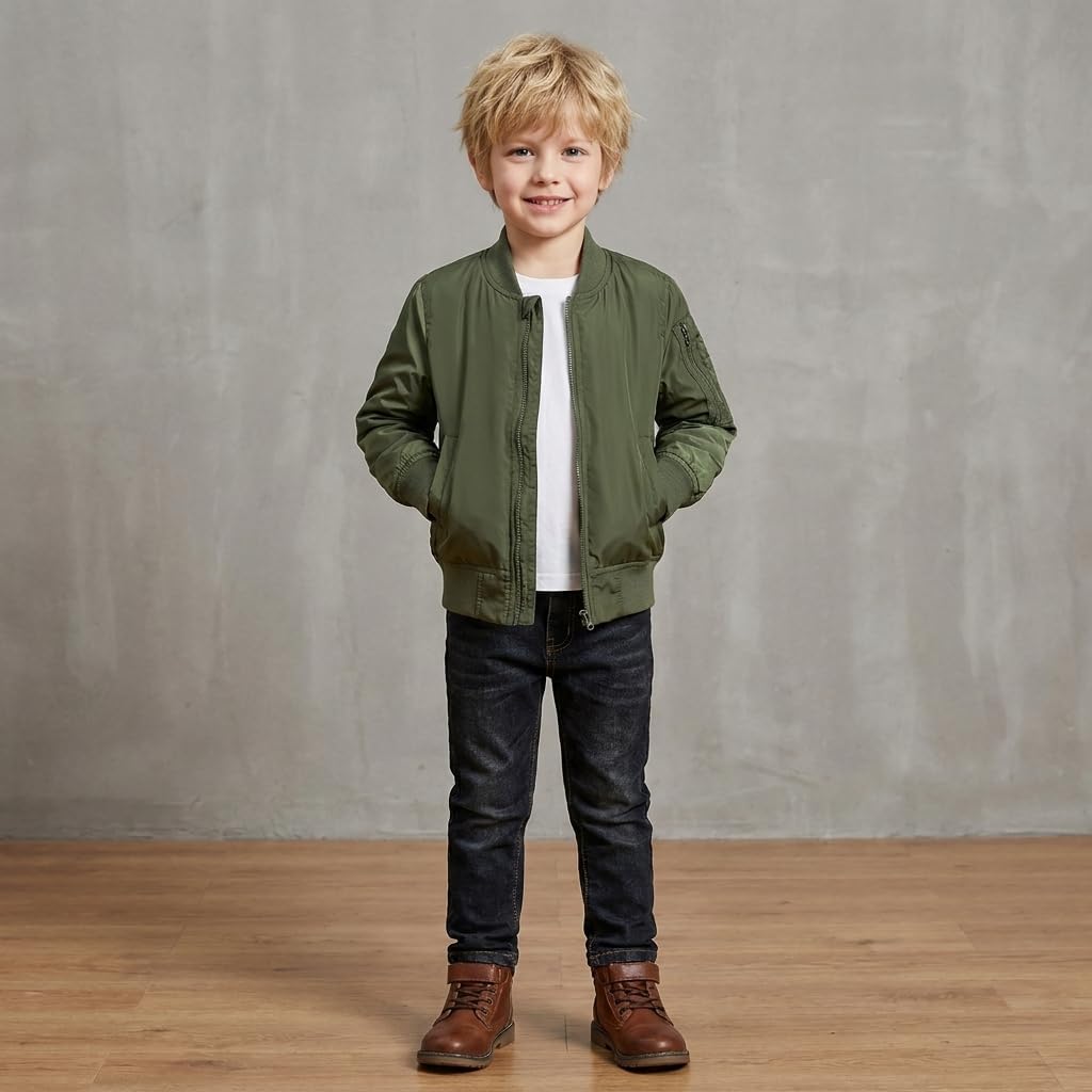 CUNYI Boys' Fashion Zip Up Bomber Jacket Windproof Flight Jacket Lightweight Windbreaker Outdoor
