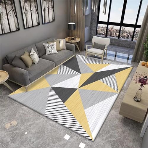 Tapis de salon géométrique gris et jaune 200x300cm