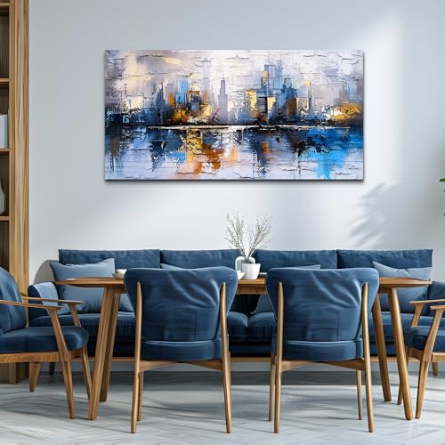 KELIYUAN Abstract Canvas Wall Art Painting Yellow Blue Mural Abstract Wall Decoration Bedroom Office Urban Print Painting Graffiti Art For Wall Decor Bathroom Living Room Home Decoration 20x40 In