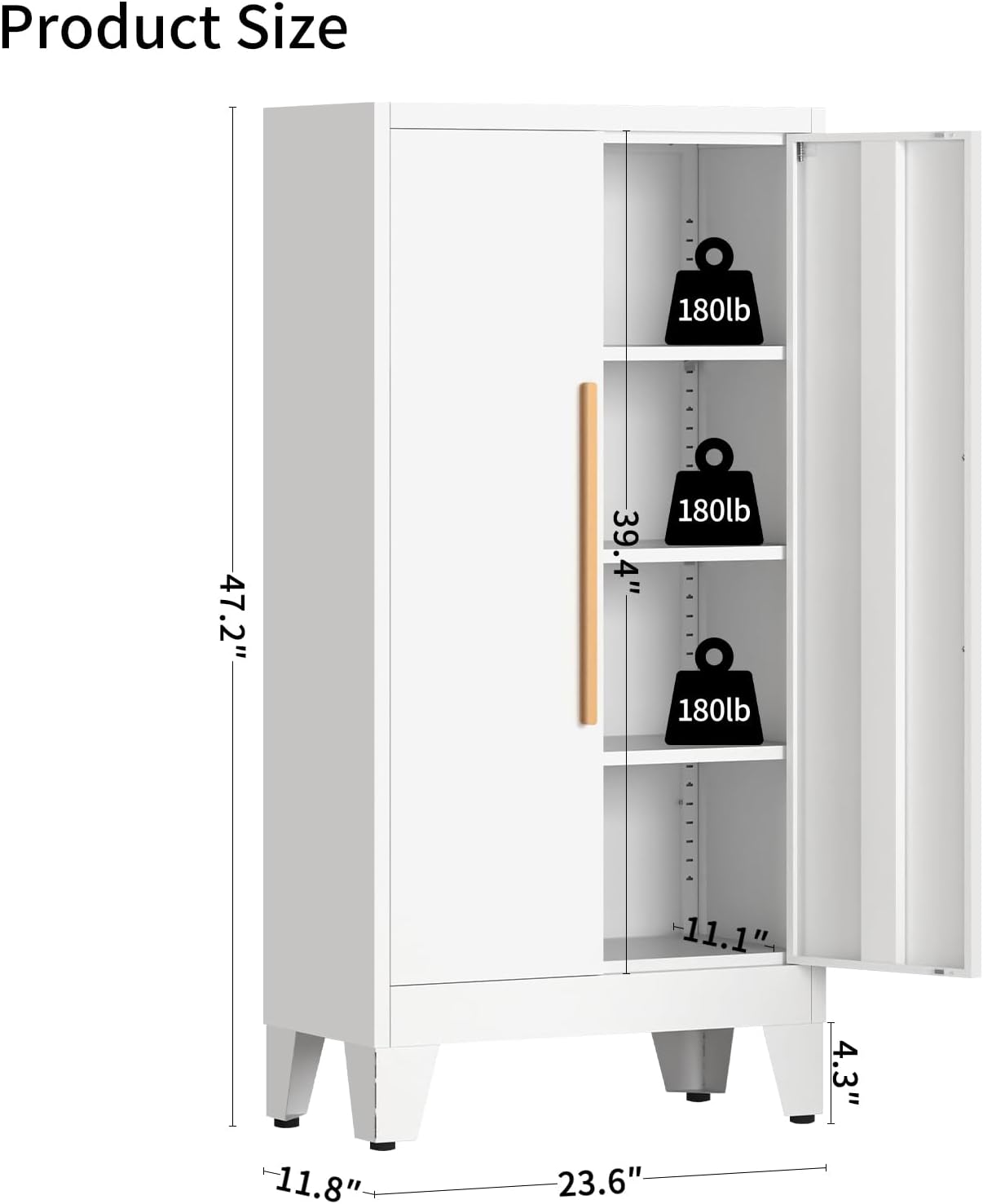 47.3" Metal Kitchen Pantry Storage Cabinet with 3 Adjustable Shelves & 2 Doors, Freestanding Organizer Cabinet for Kitchen, Bathroom, Diningroom（White）