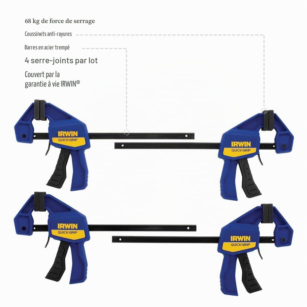 IRWIN QUICK-GRIP One-Handed Mini Bar Clamp Set, 6, 4 Pack, 5464 by Irwin Tools