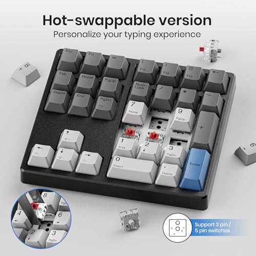 Kisnt Mechanical Number Pad, 34 Key Wired Hot Swappable Keypad, Gateron Switches White Backlit Numpad,USB Numeric Keypad with PBT Keycaps for Laptop, Mac, PC Desktop(Red Switch) - Thumbnail 5