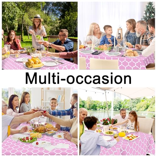 Image of Smiry Rectangle Table Cloth, Flannel Backed Vinyl Tablecloth, 54 inchx78 inch | Waterproof Plastic Tablecloths, Wipeable Table Cover for Dining, Indoor and Outdoor (Pink)
