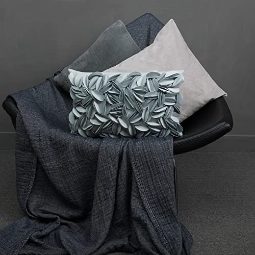 Kingrose Handmade 3D Flower Throw Pillow Cover Home Decorative Pillow Case Soft Rectangular Cushion Cover For Sofa Couch Chair Living Room 12 X 20 Inches Solid Suede Sky Blue #TOP5