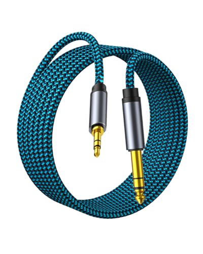 Hftywy 1/8 to 1/4 Stereo Audio Cable 3.5mm to 6.35mm TRS Male Nylon Braided Cord for Guitar Keyboard Amplifier Mixer Home Theater 6.6FT
