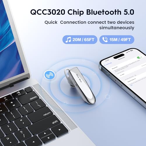 Oreillette Bluetooth V5.0 New Bee mains libres blanche - 6
