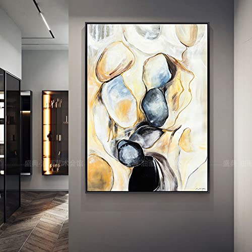 Peinture à l'huile peinte à la main de prestige avec texture noire et blanche
