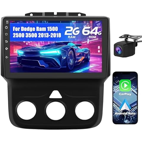 AWESAFE Android Car Stereo for Dodge RAM 1500 2500 3500 2013 2014 2015 2016 2017 2018, Touch Screen Ram Replacement with Wireless Carplay/Android Auto, Bluetooth - 2+64GB (Only fit Manual AC) Cover