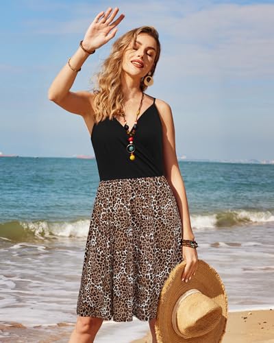 Image of STYLEWORD Womens Sundress Summer Floral Wrap V Neck Backless A-Line Casual Beach Midi Dress