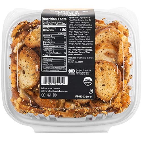 Schwartz Brothers Bakery, Bagel Chips, Garlic & Herb, Organic, Kosher, Artisanal, Vegan. Freshly baked 8oz container (Pack of 3)