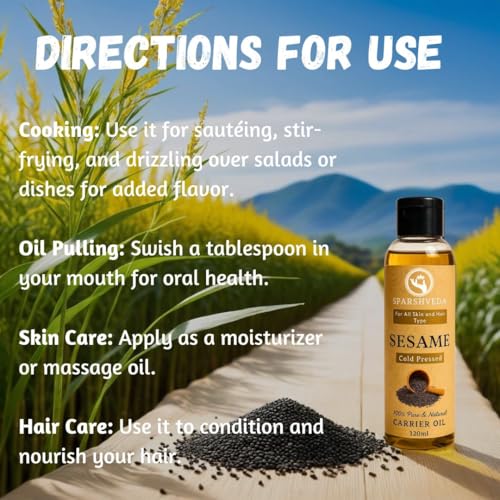 Image of Sesame Oil | 100% Pure Cold Pressed Gingelly Oil for Hair Growth, Skin Glow & Body Massage | Rich in Antioxidants, Reduces Dandruff & Joint Pain | 120 ml