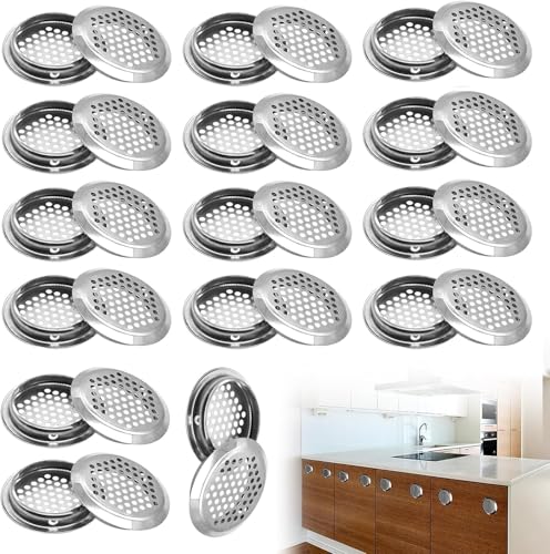 JOZMMZEOOA 30 Piezas Rejillas de Ventilacion Rejilla Ventilacion Redonda Inox de Ventilacion Rejilla Malla Pequeños Respiraderos,para Armarios Armarios Zapateros Estanterías Baño (19MM)
