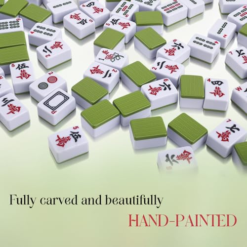Nastopee Mahjong Spiel Groß - 3x2,25 cm Chinesisches Mahjong Set mit 146 Stück, Leicht Lesbare Majong Steine, Komplette Majong-Spielsets Robustes Reise-Etui für Familie & Party