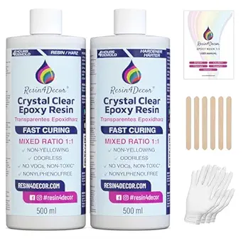 Quick Curing Epoxy Resin Set (4h Demoulding Time) RESIN4DECOR 1:1 Crystal Clear Resin & Hardener for Crafts Jewellery Making Non-Yellowing Non-Toxic High Gloss Odourless Heat Resistant - 1000 ml