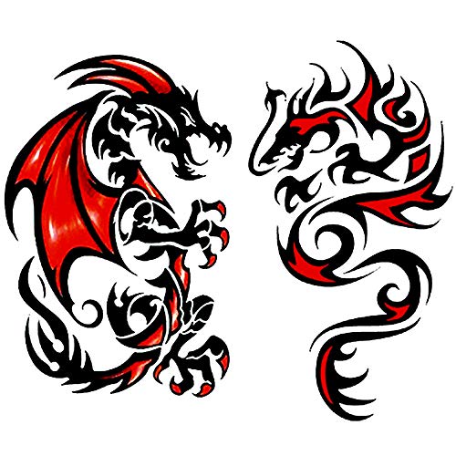 Oottati 2 Sheets Black Red Dragon Totem Couple Arm Temporary Tattoo Stickers