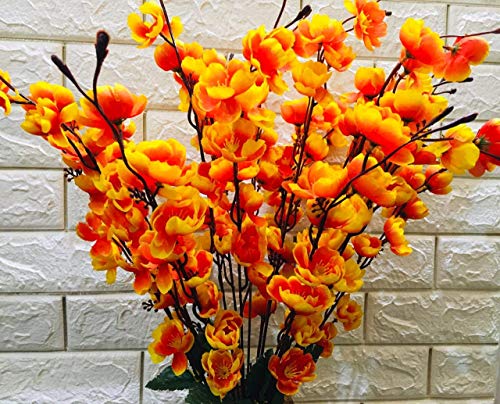 Image of Coolkart Artificial Orchid Peach Blossom Flower, Orange and Baby Pink | Set of 2 Bunch, 14 Stems, Party Decoration, Living Room Decor, Made in India