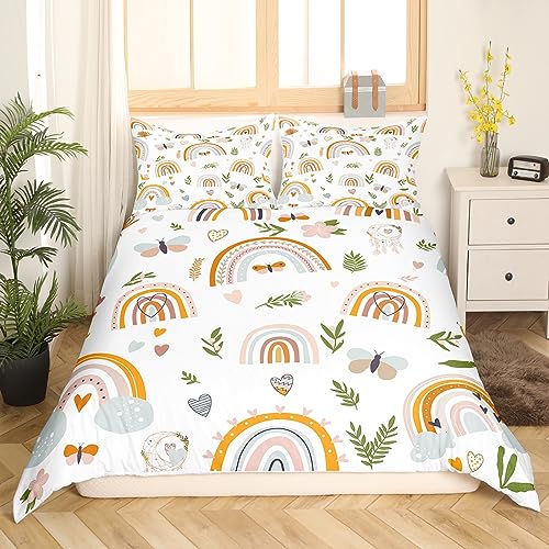 Loussiesd Rainbow Duvet Cover King Size With 2 Pillow Cases Colorful Stripes Comforter Cover Boho Rainbow Bedding Set Butterfly Bedspread Cover for Kids Adults - Image 3