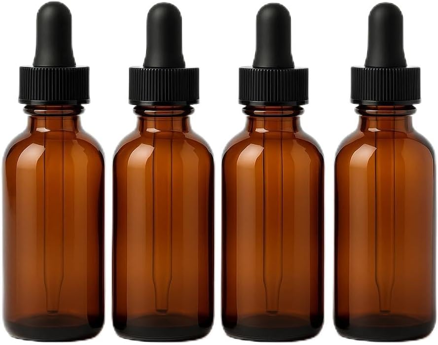 Pack of 12-1 Oz Amber Glass Bottles With Caps And Droppers – Refillable Containers For Essential Oils, Serums, Tinctures, Diy Skincare, And Liquid Storage (Amber Glass Droppers)