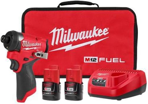 Milwaukee 3453-22 - Kit de destornillador de impacto hexagonal inalámbrico de 14 pulgadas con (2) baterías de iones de litio de 2.0 Ah, cargador y