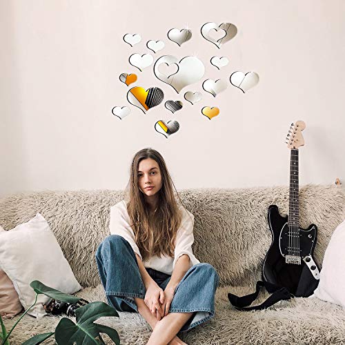 Shappy Removable Acrylic Mirror Setting Wall Sticker Decal For Home Living Room Bedroom Decor (Love Heart Shape, 33 Pieces) #TOP5