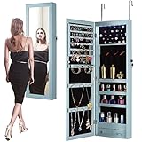 Gxcevsou 6 LEDs Door Mirror Jewelry Storage Cabinet Lockable Jewelry Organizer Wall Mounted Makeup S