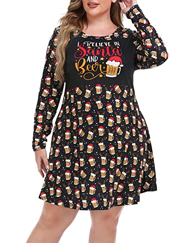 HDE Women's Plus Size Party Dress Ugly Christmas Sweater Long Sleeve Above Knee Skater Dress Fun Holiday Xmas Swing Tunic Reinbeer - 3X