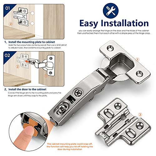 Image of Ravinte 2 Pack 1 Pairs European Kitchen Cabinet Hinges Soft Close Full Overlay Cabinet Door Hinges Heavy-Duty Frameless Adjustable Concealed Cabinet Cup Hinge