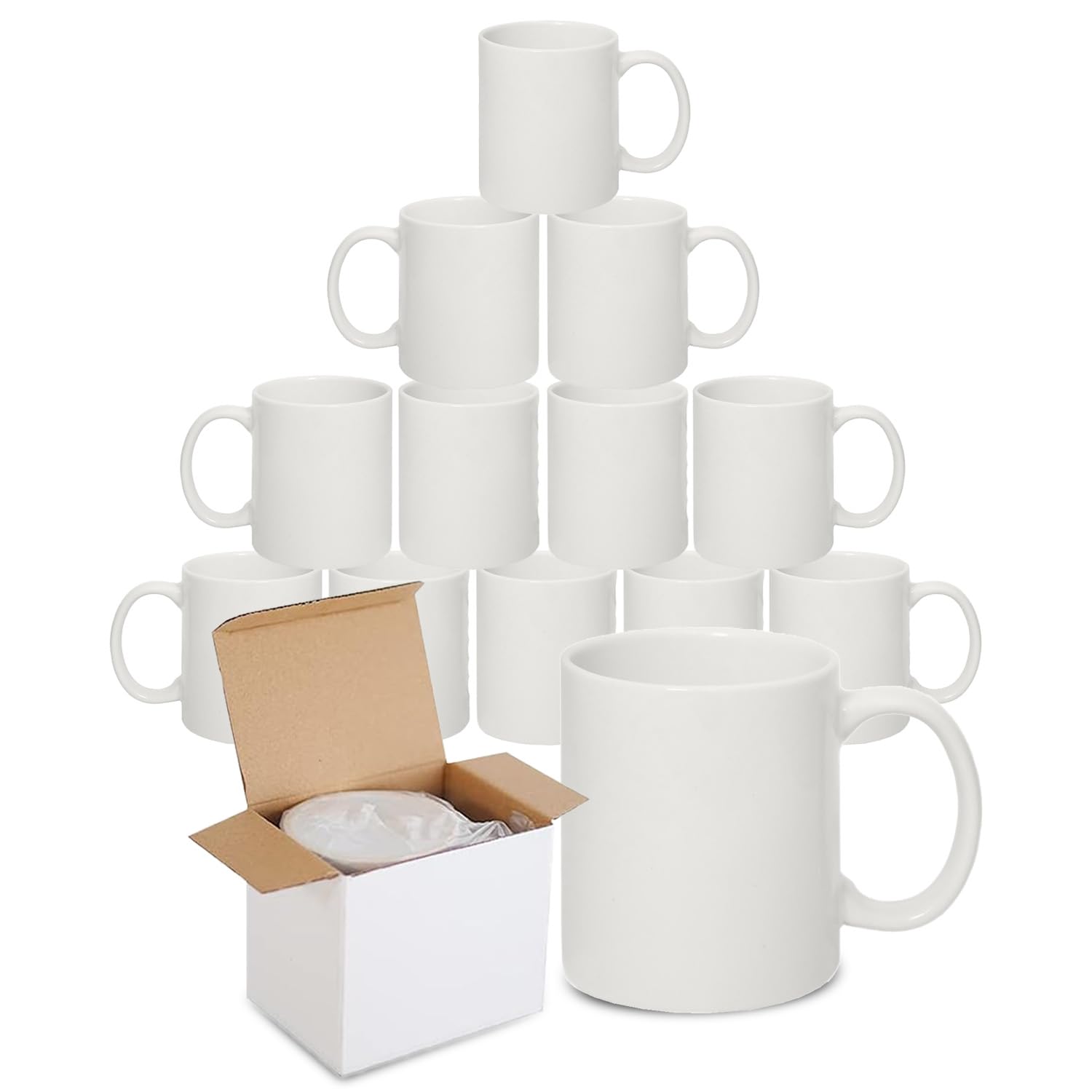 Sublimation Mugs with Boxes | Plain White Large Handle High Gloss Orca Coated, Ceramic Mug for Coffee & Tea | Ideal for Gifting & DIY Projects, Heat Press Printing Mugs 11oz (Pack of 12) — image 1