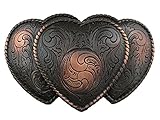 Belts.com HA0086 Western Antique Copper Triple Hearts Floral Engraved Buckle Fits 1-1/2