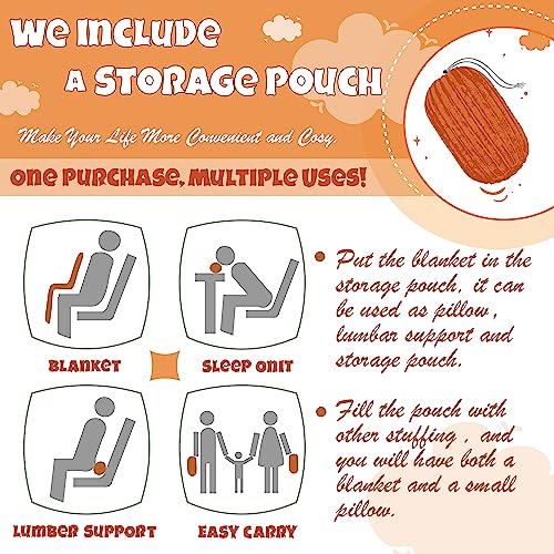 Bnuitland Burnt Orange Flannel Throw with Storage Pouch,300GSM Super Soft Fleece Stripe Pattern Sofa Blanket for Babys and Kids, Lightweight Cozy Bed Throw for Home Decor All Season