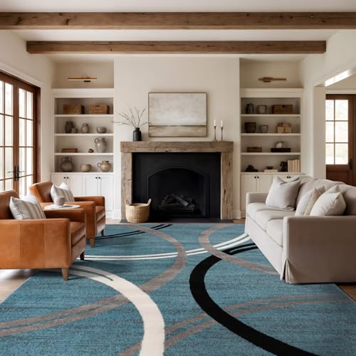 Rugshop Modern Wavy Circles Design Area Rug, Fade-Resistant Carpet Alfombras,