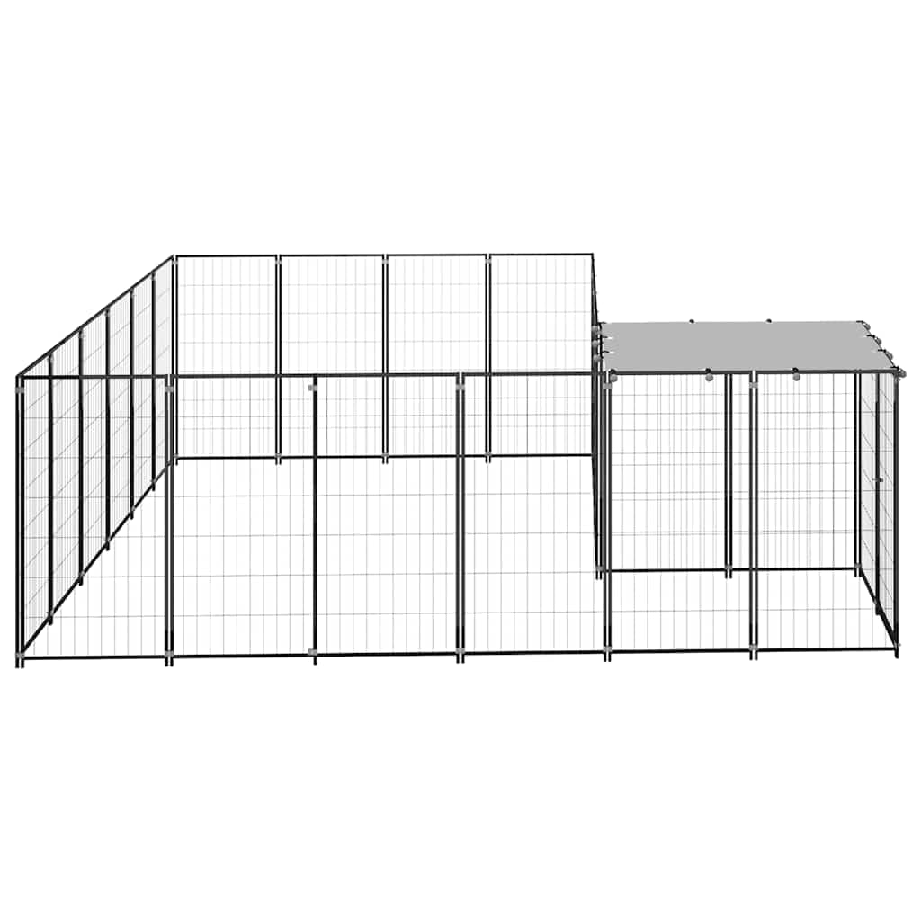 Perrera de acero de 8,47 m² negra con techo de polietileno resistente al agua, cerrojo con cerradura, recinto exterior para perros, cachorros, jardín, terraza, protección segura y