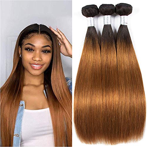 1B30 Bundle Ombre Straight Bundles Human Hair Silky And Soft Grade 9A Tangle Free Dark Roots 2 Tone Bundles For Women Brazilian Natural Hair Wet And Wavy Ombre Bundles 18 20 22 Inch