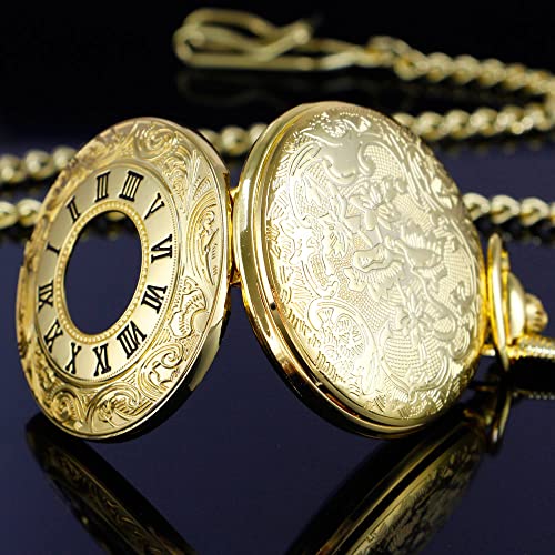Image of Tiong Roman Numerals Scale Quartz Pocket Watches with Chain Christmas Graduation Birthday Gifts Fathers Day